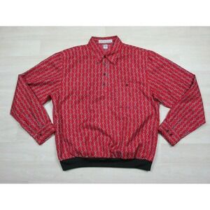 Vintage 80s Irvine Park Quarter Button Sweater Shirt (L) All Over Print Pattern‎